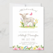 水の色リトルラム春牧草地ベビーシャワー マグネット招待状 (正面)