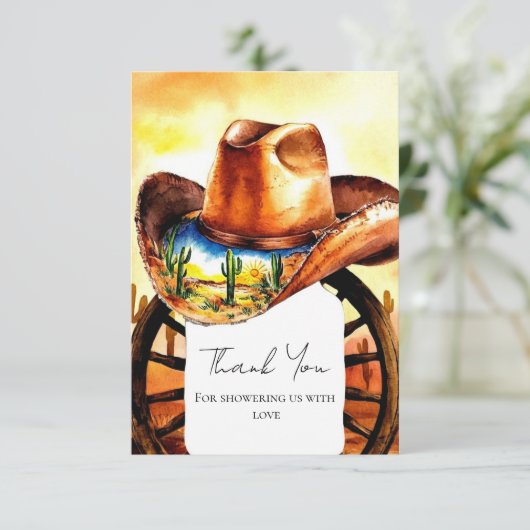 水の色リトルロデオカウボーイ赤ちゃんシャワー サンキューカード (スタンド正面)