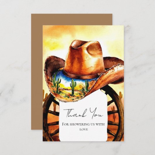 水の色リトルロデオカウボーイ赤ちゃんシャワー サンキューカード (正面/裏面)