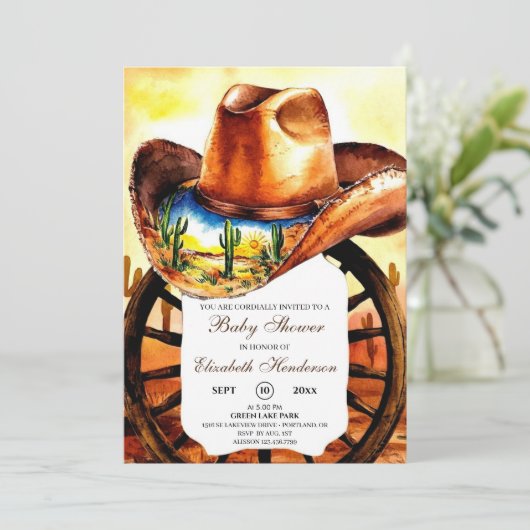 水の色リトルロデオカウボーイ赤ちゃんシャワー 招待状 (スタンド正面)