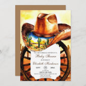 水の色リトルロデオカウボーイ赤ちゃんシャワー 招待状 (正面/裏面)