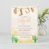 水の色リトル女性のカーボーイ西ベビーシャワー 招待状 (スタンド正面)