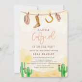 水の色リトル女性のカーボーイ西ベビーシャワー 招待状 (正面)