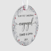 水の色リース私たちの初めてのクリスマス 婚約した オーナメント (正面)