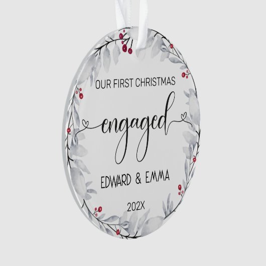 水の色リース私たちの初めてのクリスマス 婚約した オーナメント (正面)