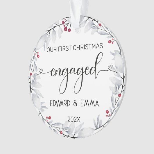 水の色リース私たちの初めてのクリスマス 婚約した オーナメント (正面)
