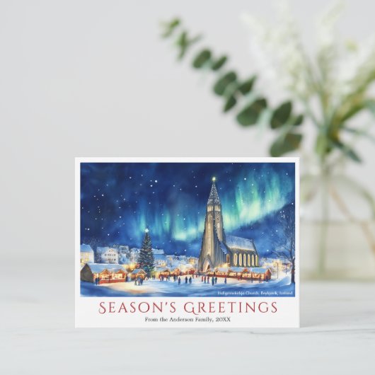 水の色レイキャビクアイスランドトラベルクリスマス シーズンポストカード (スタンド正面)