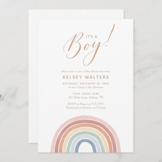 水の色レインボーその男の子のシャワー 招待状 (正面/裏面)