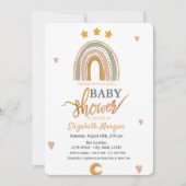 水の色レインボースターズハートベビーシャワー 招待状 (正面)
