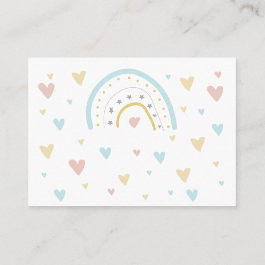 水の色レインボーハート赤ちゃんシャワー用ブック エンクロージャーカード (裏面)