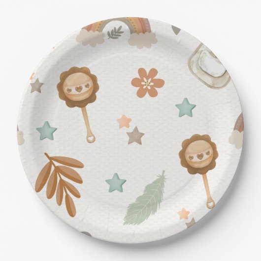 水の色レインボーボホ男女兼用ベビーシャワー ペーパープレート (正面)