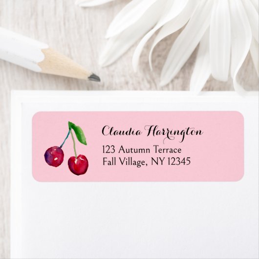 水の色レッドさくらんぼかわいいコケットアドレス ラベル (インサイチュ)