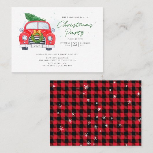 水の色レッドカークリスマスツリー招待状カード 名刺 (正面/裏面)