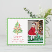 水の色レッドグリーンボウコケットクリスマスフォト シーズンカード (スタンド正面)