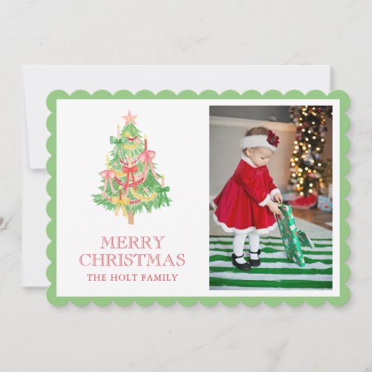 水の色レッドグリーンボウコケットクリスマスフォト シーズンカード (正面)