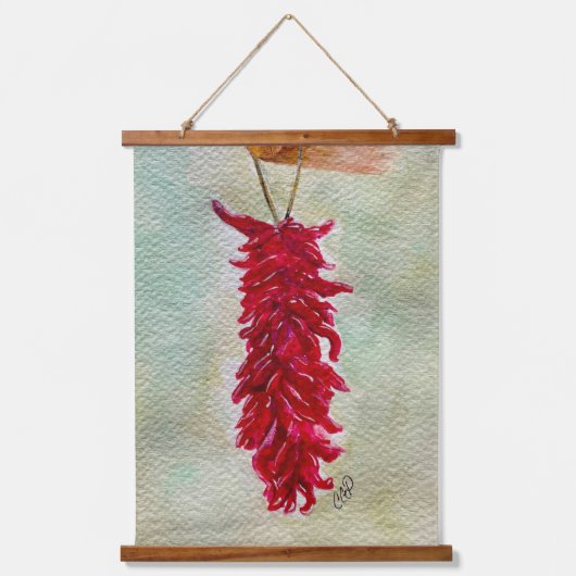 水の色レッドチリRistraニューメキシコ 吊り下げ型タペストリー (正面)