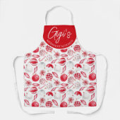 水の色レッドホワイトボードギフトクリスマス エプロン (正面)