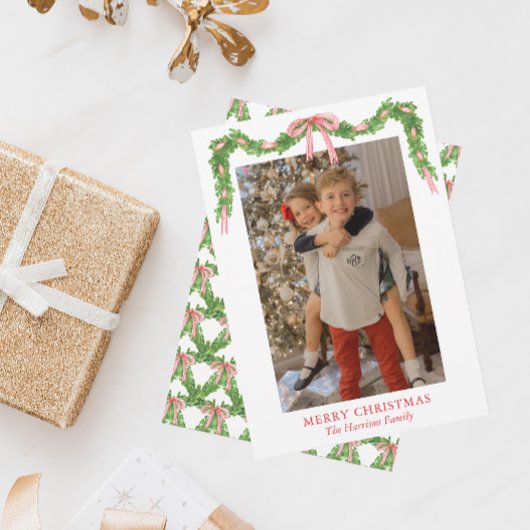 水の色レッドボウガーランドクリスマス シーズンカード