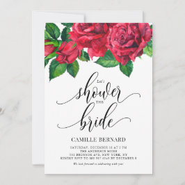 水の色レッドローズシャワーザブライドブライダルシャワー 招待状