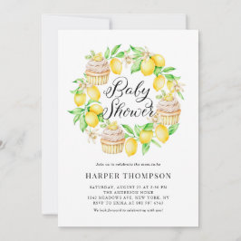 水の色レモンとカップケーキリースベビーシャワー 招待状