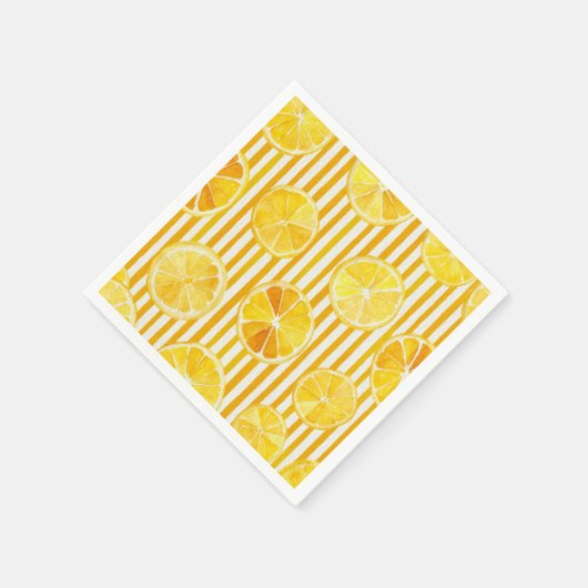 水の色レモンとストライプ スタンダードカクテルナプキン (角)