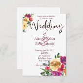 水の色レモンとマゼンダ結婚フローラのinvita 招待状 (正面/裏面)