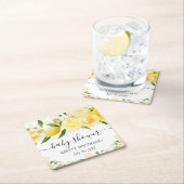 水の色レモンと花ベビーシャワー スクエアペーパーコースター (インサイチュ)