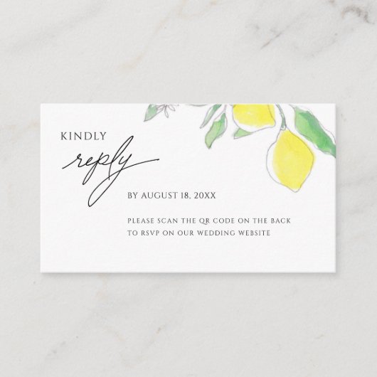 水の色レモンと葉の結婚式RSVPカード エンクロージャーカード (正面)