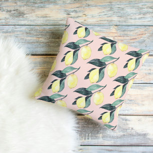 水の色レモンと葉黄色のシームレスパターン アウトドアクッション