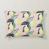水の色レモンと葉黄色のシームレスパターン アクセントクッション (正面)