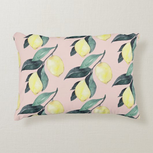 水の色レモンと葉黄色のシームレスパターン アクセントクッション (正面)