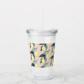 水の色レモンと葉黄色のシームレスパターン アクリルタンブラー (正面)