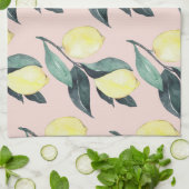 水の色レモンと葉黄色のシームレスパターン キッチンタオル (折り畳み)