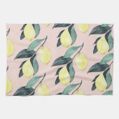 水の色レモンと葉黄色のシームレスパターン キッチンタオル (横)
