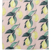 水の色レモンと葉黄色のシームレスパターン シャワーカーテン (正面)