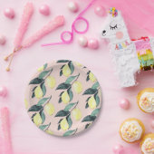 水の色レモンと葉黄色のシームレスパターン ペーパープレート (パーティー)