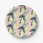 水の色レモンと葉黄色のシームレスパターン ペーパープレート (正面)