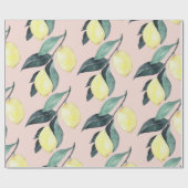 水の色レモンと葉黄色のシームレスパターン ラッピングペーパー (フラット)