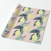 水の色レモンと葉黄色のシームレスパターン ラッピングペーパー (アンロールド)