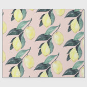 水の色レモンと葉黄色のシームレスパターン ラッピングペーパー (フラット)
