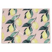 水の色レモンと葉黄色のシームレスパターン ラージペーパーバッグ (正面)