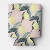 水の色レモンと葉黄色のシームレスパターン 缶クーラー (正面)