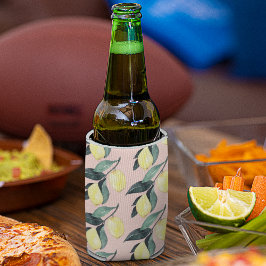 水の色レモンと葉黄色のシームレスパターン 缶クーラー