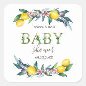 水の色レモンのオリーブ赤ちゃんシャワー スクエアシール (正面)
