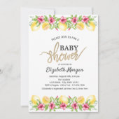 水の色レモンのハイビスカスボタニカルベイビーシャワー 招待状 (正面)