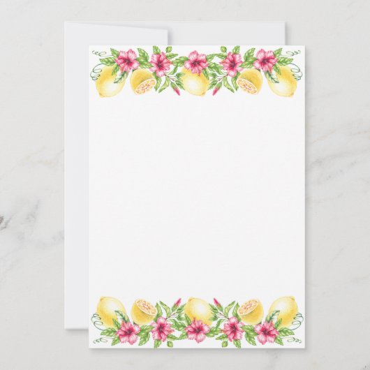 水の色レモンのハイビスカスボタニカルベイビーシャワー 招待状 (裏面)