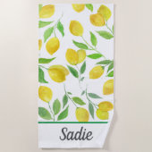 水の色レモンのパタパーソナライズされたーン ビーチタオル (正面)