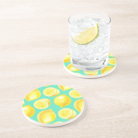 水の色レモンのパターン コースター (側面)