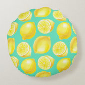 水の色レモンのパターン ラウンドクッション (裏面)
