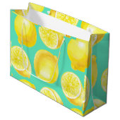 水の色レモンのパターン ラージペーパーバッグ (正面アングル)